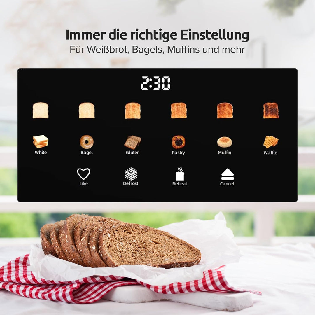 Olvy T-40T Toaster mit langen Schlitzen – 1500 W, LCD-Touch-Display mit Timer, 6 Bräunungsstufen, Au