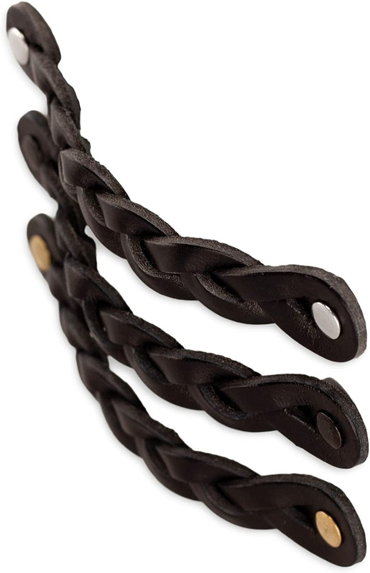 Brute Strength - Ledergriffe für Möbel - Geflochten - Schwarz - 6 Stück - 16,5 x 2,5 cm - Schrankgri