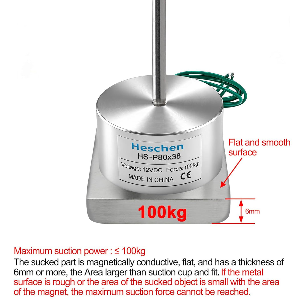 Heschen Elektromagneten Magnet Magnetventil HS-P80/38, OD: 80 mm, DC 12 V, 100 kg/220 lb