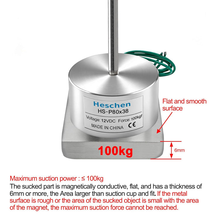 Heschen Elektromagneten Magnet Magnetventil HS-P80/38, OD: 80 mm, DC 12 V, 100 kg/220 lb