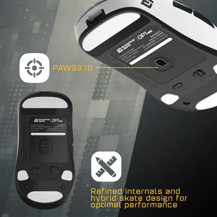 ENDGAME GEAR OP1we Wireless Gaming-Maus, CompX CX52850 Mikrocontroller, Pixart PAW3370 Optischer Sen