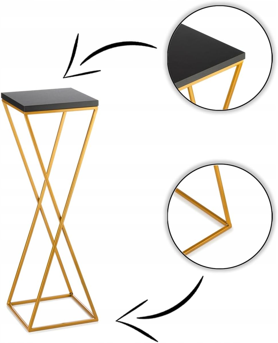 Pflanzenständer Metall 70 cm Hoch - Stabiler und Fester Blumenhocker mit Schwarz MDF-Platte auf Gold