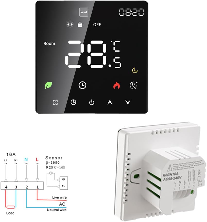 Thermostat Fussbodenheizung, Raumthermostat Thermostat Heizung Smart Elektrisch WiFi Touchscreen Spr