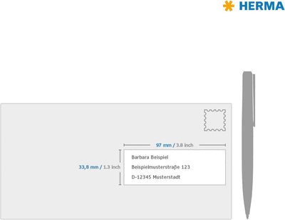 HERMA 4672 Adressetiketten, 100 Blatt, 97 x 33,8 mm, 16 Stück pro A4 Bogen, 1600 Aufkleber, selbstkl