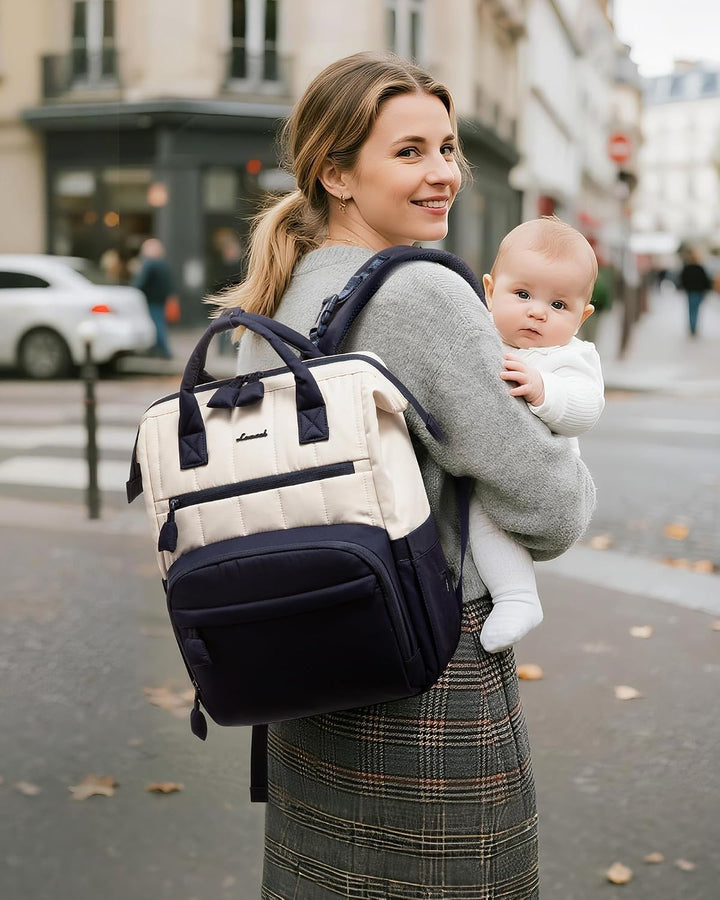 LOVEVOOK Wickelrucksack Gross Baby Wickeltasche Rucksack M Blau-beige, M Blau-beige