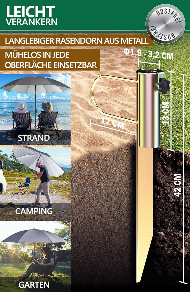 4smile Sonnenschirm Strand SunnyJoy Modern im 3er-Set, Anthrazit - Strandschirm windfest stabil 160