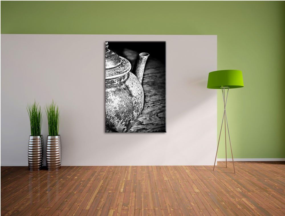 Pixxprint Monocrome, stilvolle alte Teekanne aus Keramik, Format: 100x70 auf Leinwand, 100x70