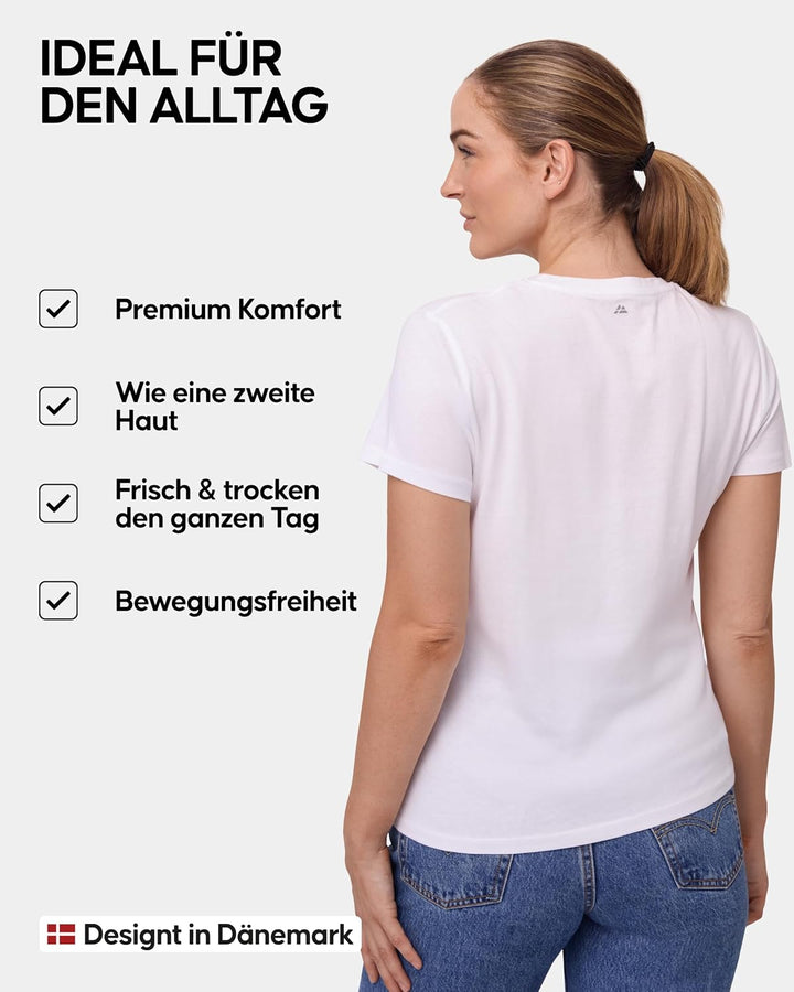 DANISH ENDURANCE Kurzarm Tshirt Damen aus Modal & Bio-Baumwolle, Rundhals- oder V-Ausschnitt, Atmung