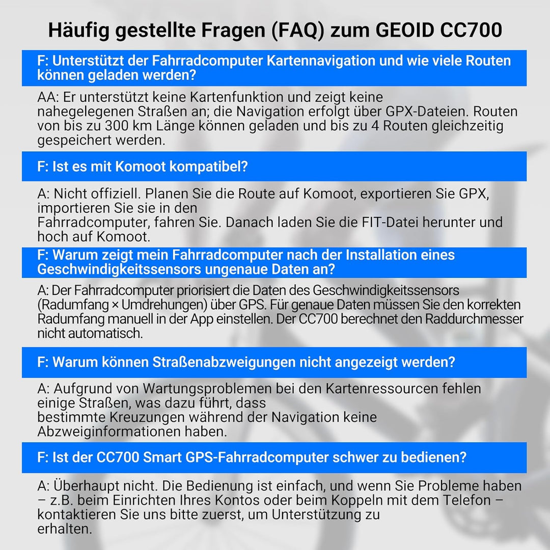 GEOID CC700 GPS Fahrradcomputer kabellos mit 2,8 Zoll Farbbildschirm – Fahrradtacho mit Route-Naviga