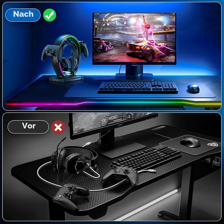 KDD Led Kopfhörer Ständer mit 9 Lichtmodi – Gaming Headset Halterung Schreibtisch – Faltbar Controll