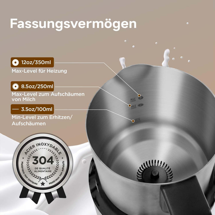Milchaufschäumer Elektrisch 4-in-1 für Heisser und Kalter, Warme Milch, 500ml Milchschäumer Nduktion