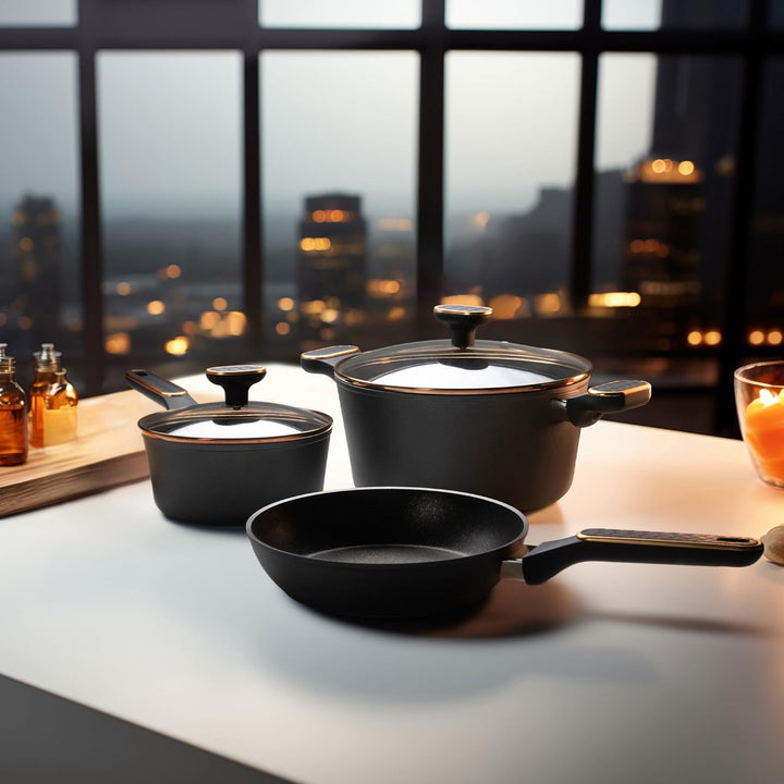 STONELINE Kochgeschirr Set 11-teilig 18/20/24 cm Set Pfannen und Töpfe mit Deckel, Topfset Pfanne In