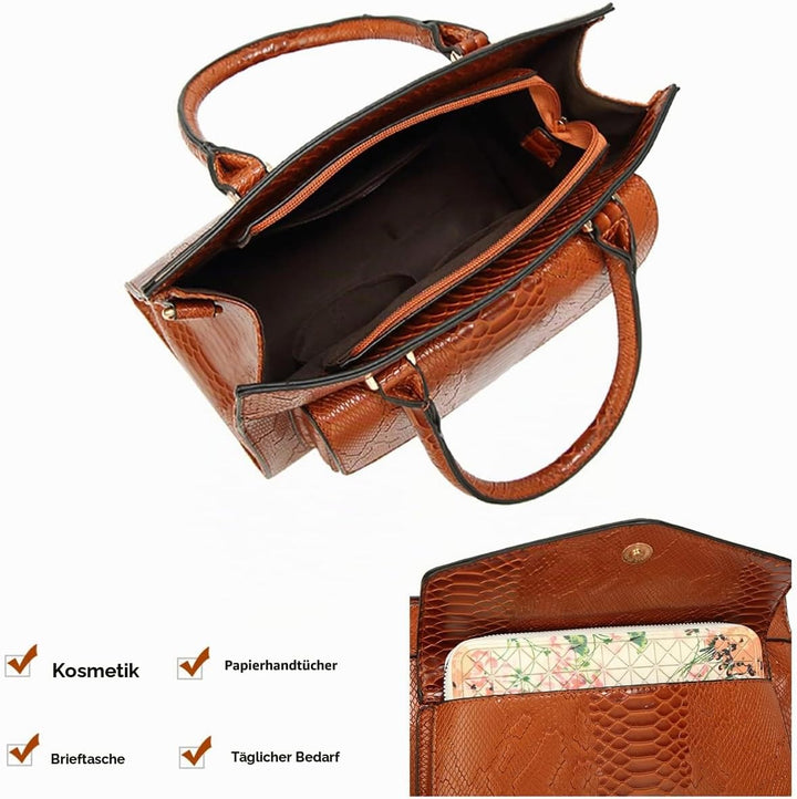 Damen Henkeltasche mit Schulterriemen aus PU-Lackleder Schlange Textur Schultertasche Umhängetasche