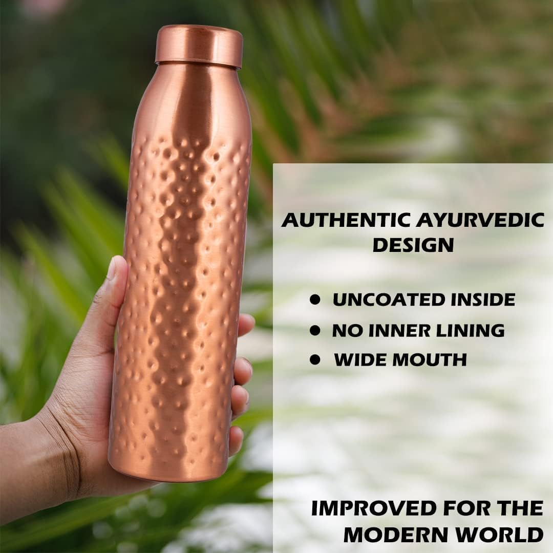 NORMAN JR Kupfer-Wasserflasche 1L – Geschenkbox mit 3 Stück, Gehämmert, EIN ayurvedisches Gefäss aus