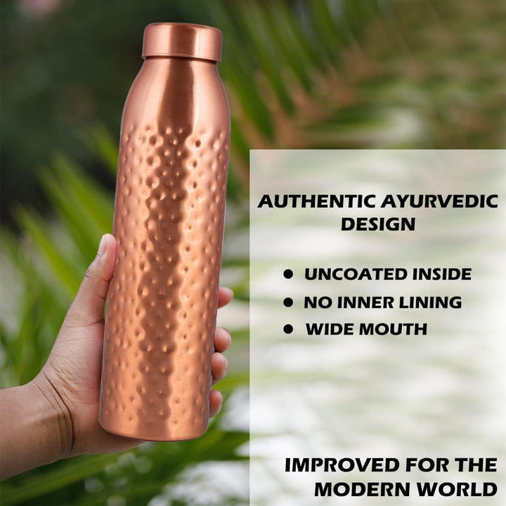 NORMAN JR Kupfer-Wasserflasche 1L – Geschenkbox mit 3 Stück, Gehämmert, EIN ayurvedisches Gefäss aus