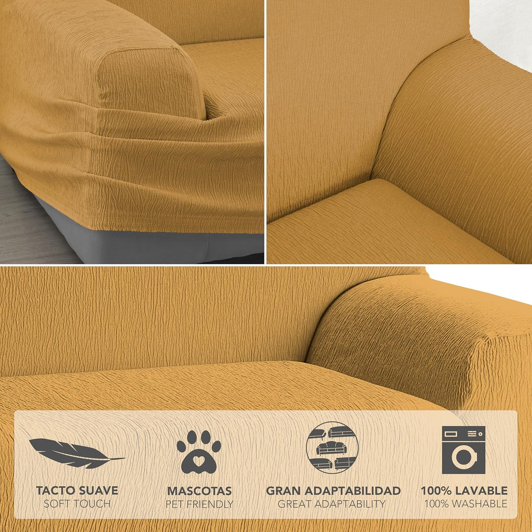 Martina Home Emilia Sofabezug, elastisch, Senf, 3-Sitzer 3 Sitzer Senf, 3 Sitzer Senf