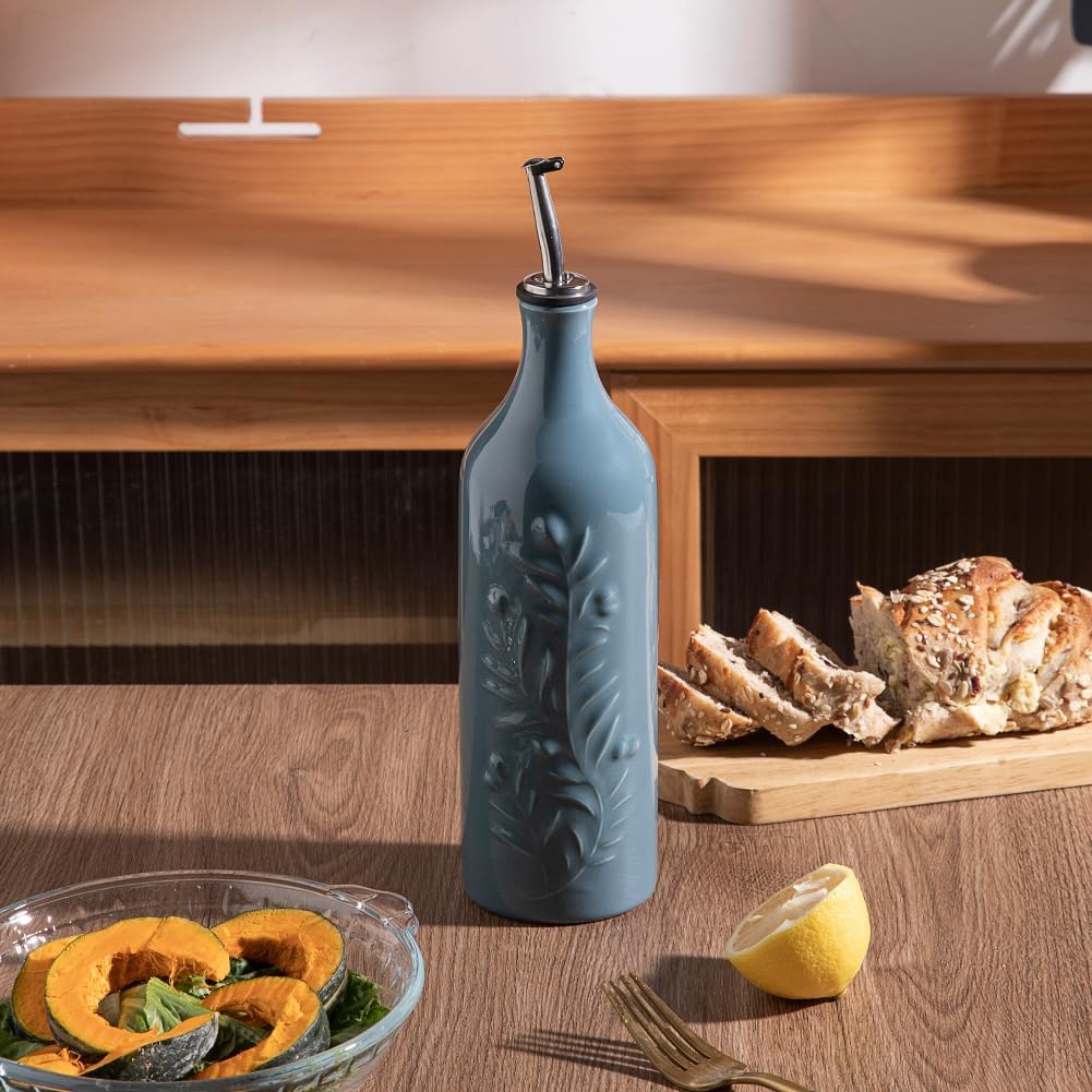 Sweejar Home Grosse Keramik-Olivenöl-Spenderflasche, 700 ml Relief Opaque Öl-Menage Schützt vor Oxid