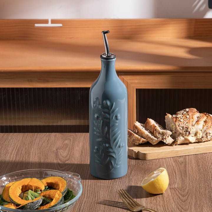 Sweejar Home Grosse Keramik-Olivenöl-Spenderflasche, 700 ml Relief Opaque Öl-Menage Schützt vor Oxid