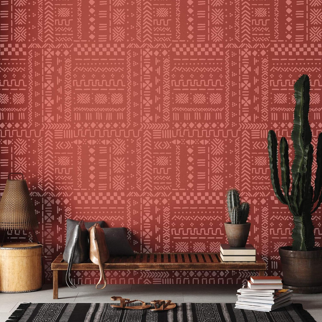 NAKLEO Wiederverwendbare Kunststoff-Schablonen - 59x95cm - Mali-Schlammtuch Boho Afrikanisch 2 - Gro