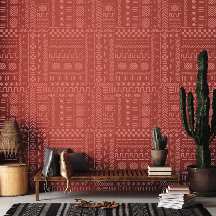 NAKLEO Wiederverwendbare Kunststoff-Schablonen - 59x95cm - Mali-Schlammtuch Boho Afrikanisch 2 - Gro