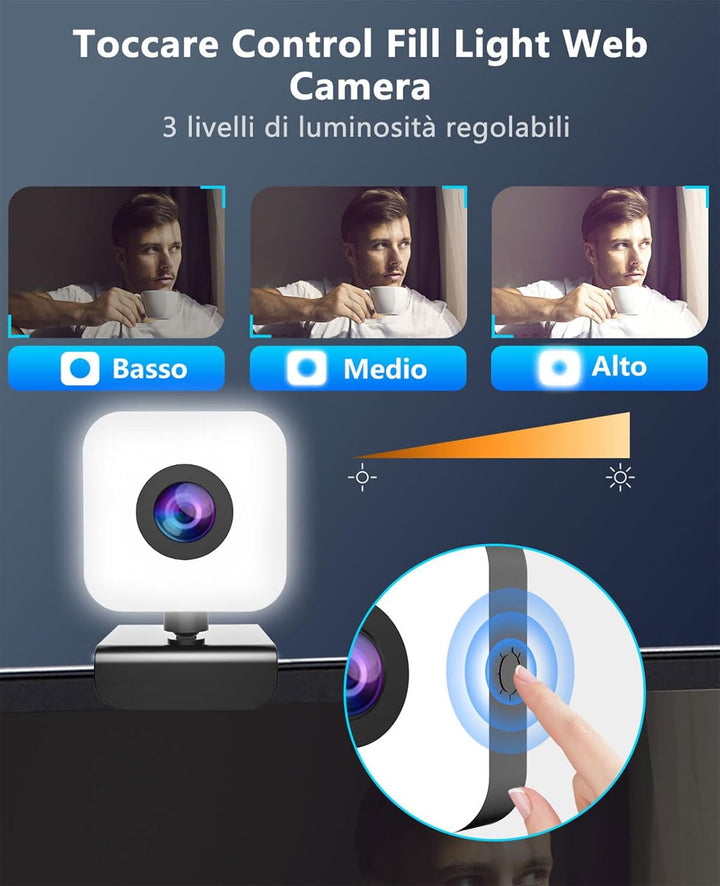 1080P Webcam mit Mikrofon,Full HD Web Camera für PC/Laptop,Facecam Streaming Cam mit Ringlicht,Abdec
