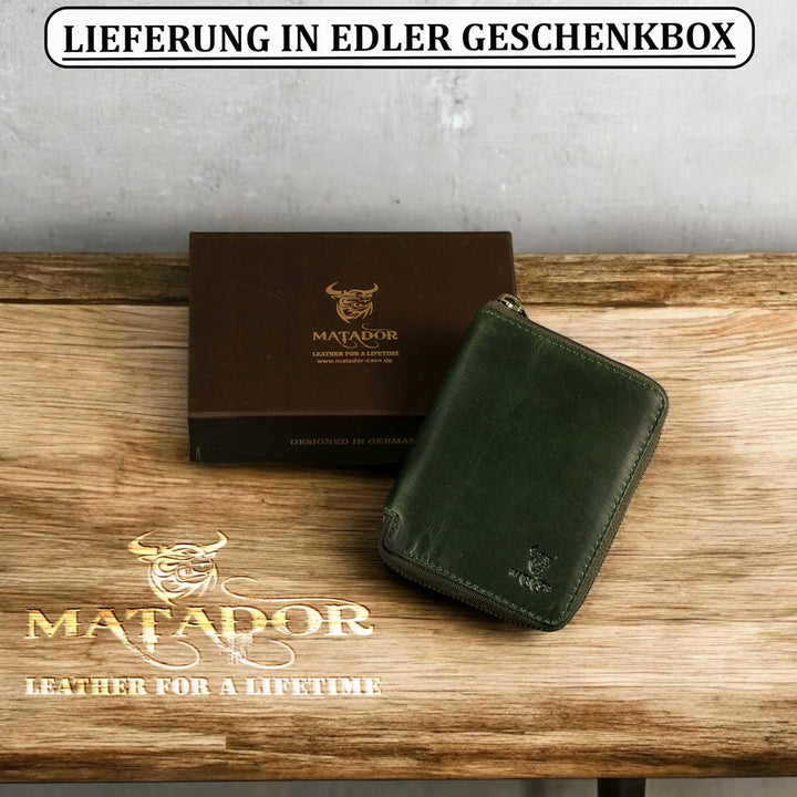 MATADOR® Granada Echt Leder Geldbörse Damen Portemonnaie Herren Geldbeutel Reissverschluss mit TüV g