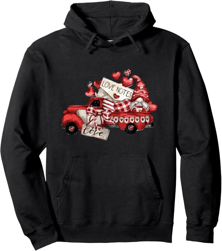 Gnome Valentines Day Elf Vintage Farm Truck Matching Family Pullover Hoodie