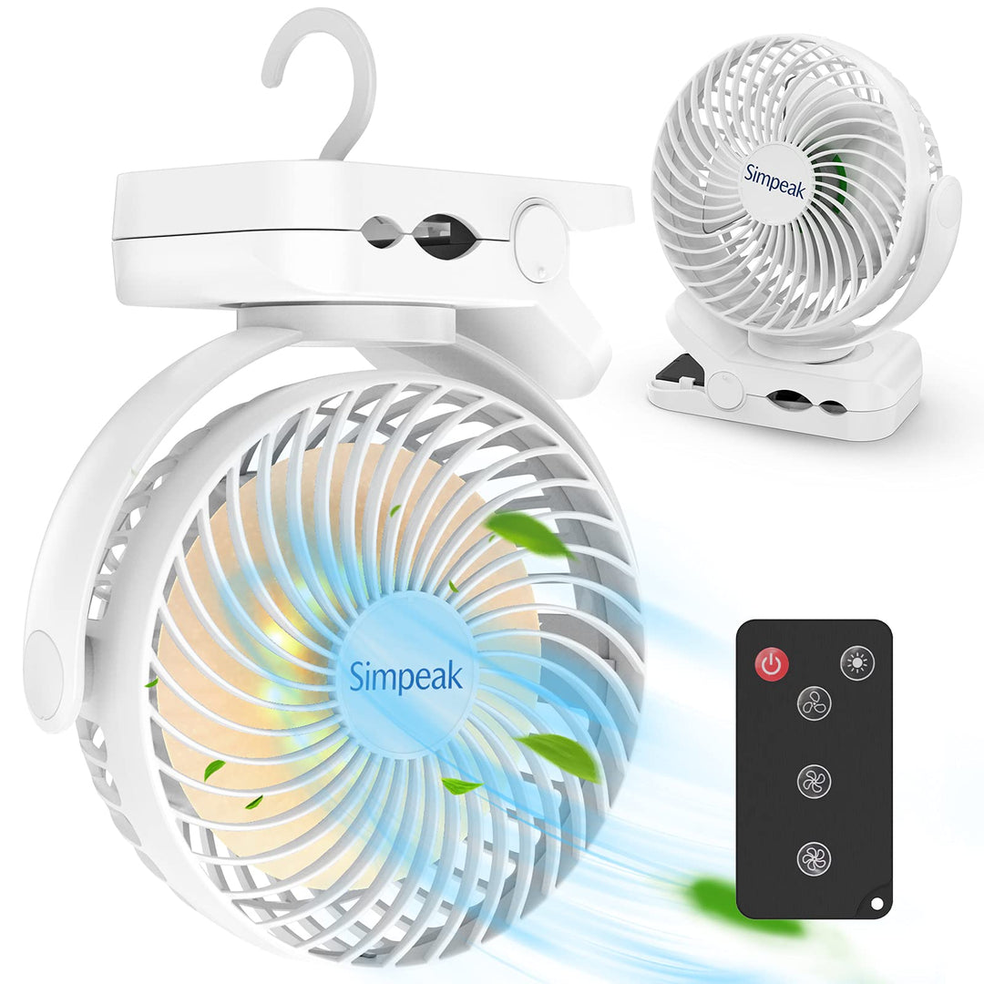 Simpeak 10000mAh Camping Ventilator Tischventilator, Mini USB Ventilator leise, Clip Fan mit Fernbed
