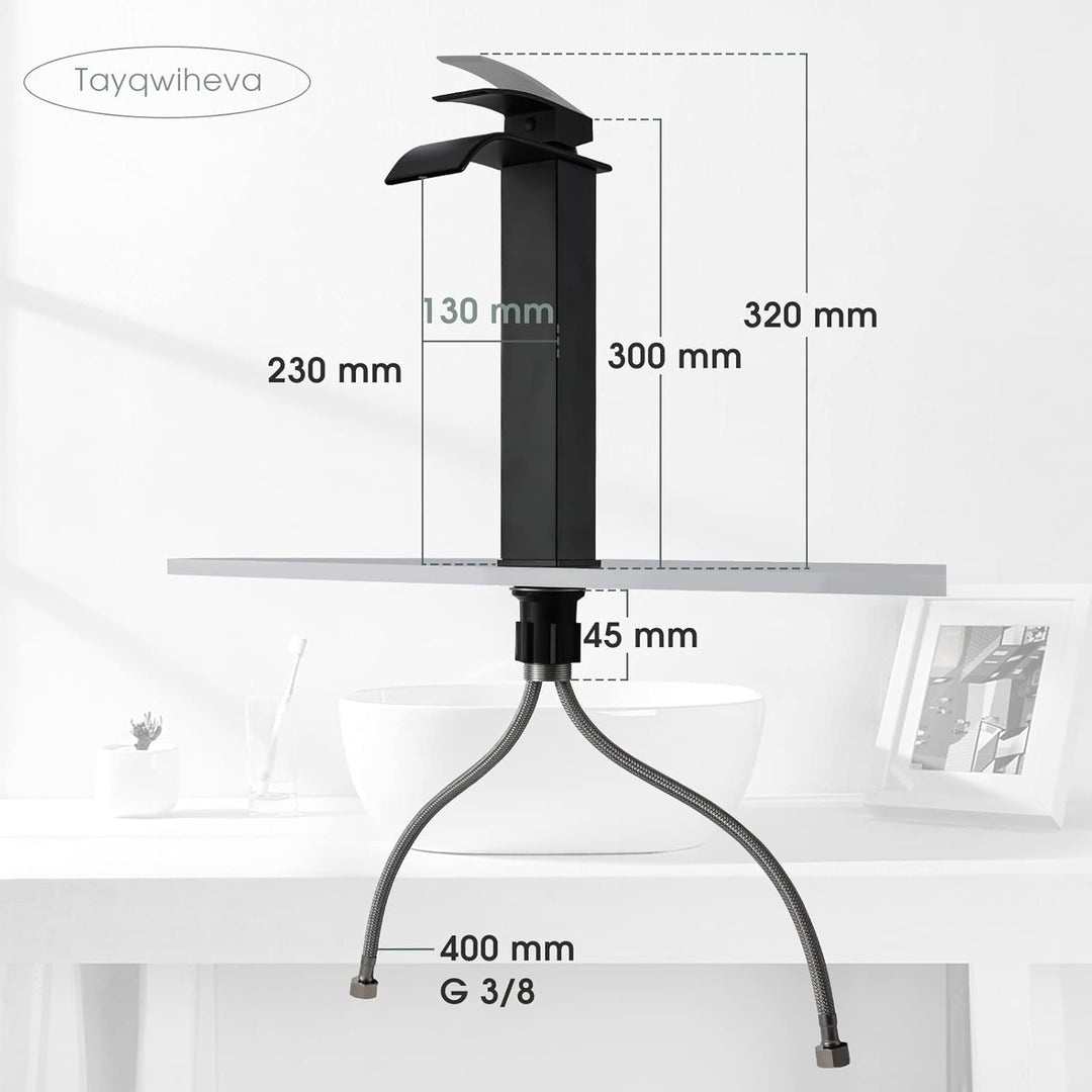 Wasserhahn Bad Schwarz, Wasserfall Waschtischarmatur für Aufsatzwaschbecken, Hoch Waschbecken Armatu