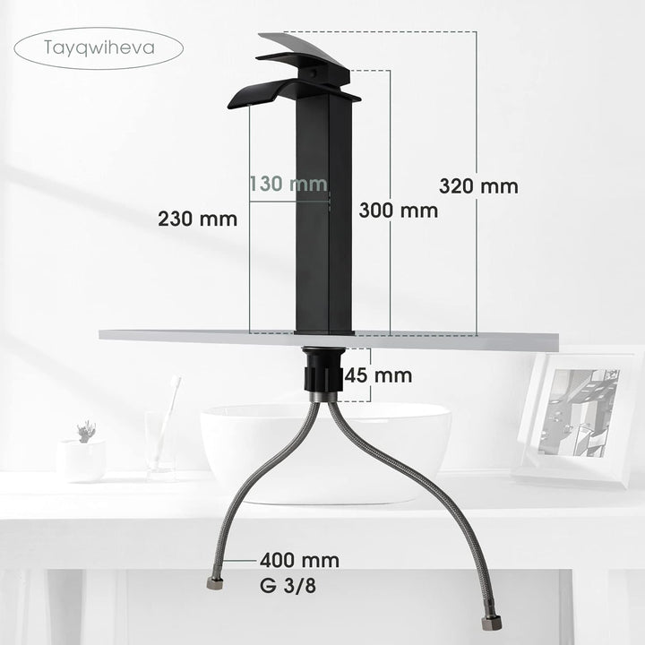 Wasserhahn Bad Schwarz, Wasserfall Waschtischarmatur für Aufsatzwaschbecken, Hoch Waschbecken Armatu