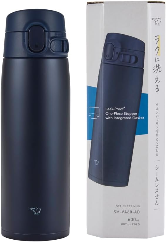Zojirushi SM-VA60-AD Wasserflasche, One-Touch-Edelstahlbecher, nahtlos, 600 ml, Marineblau 20-Ounce