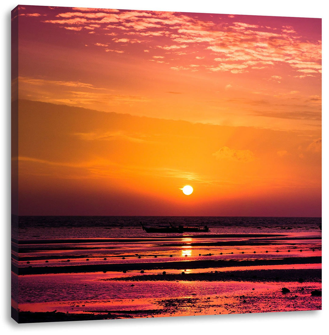 Sonnenaufgang über Meer, Format: 70x70 auf Leinwand, XXL riesige Bilder fertig gerahmt mit Keilrahme