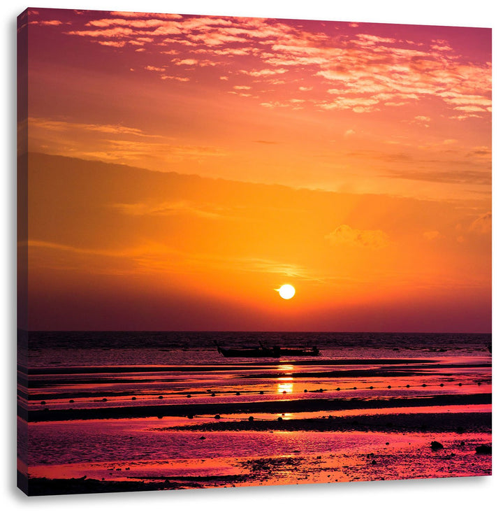 Sonnenaufgang über Meer, Format: 70x70 auf Leinwand, XXL riesige Bilder fertig gerahmt mit Keilrahme