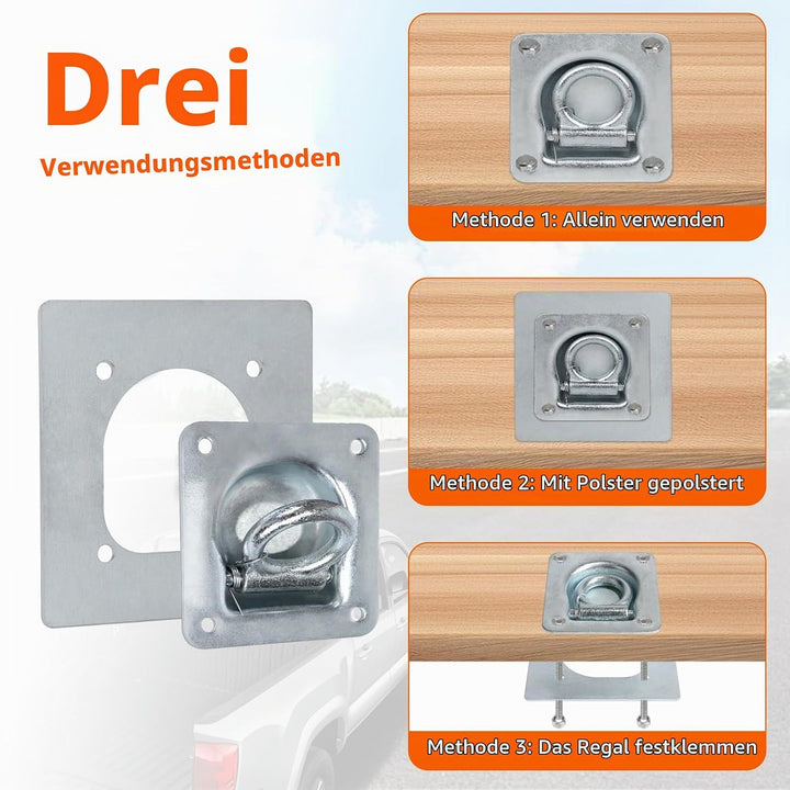 6pcs Zurrösen für Anhänger mit Gegenplatte &amp; Schrauben, Zurrmulden Anhänger Ösen Verzinkte Verzurrös