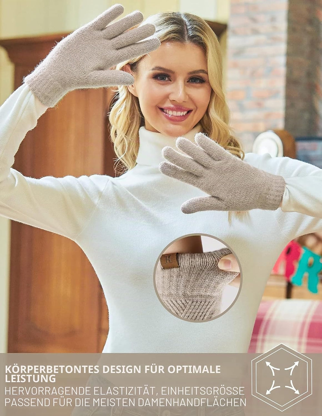 Damen Winter Warm Touchscreen Handschuhe Thermo Gestrickte Winterhandschuhe Doppellagige Strickhands