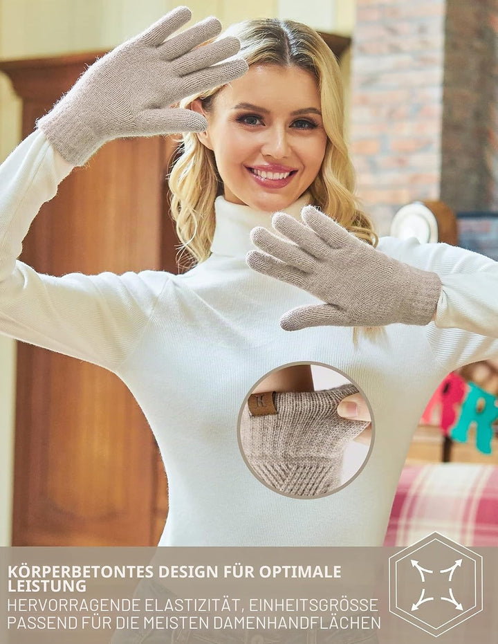 Damen Winter Warm Touchscreen Handschuhe Thermo Gestrickte Winterhandschuhe Doppellagige Strickhands