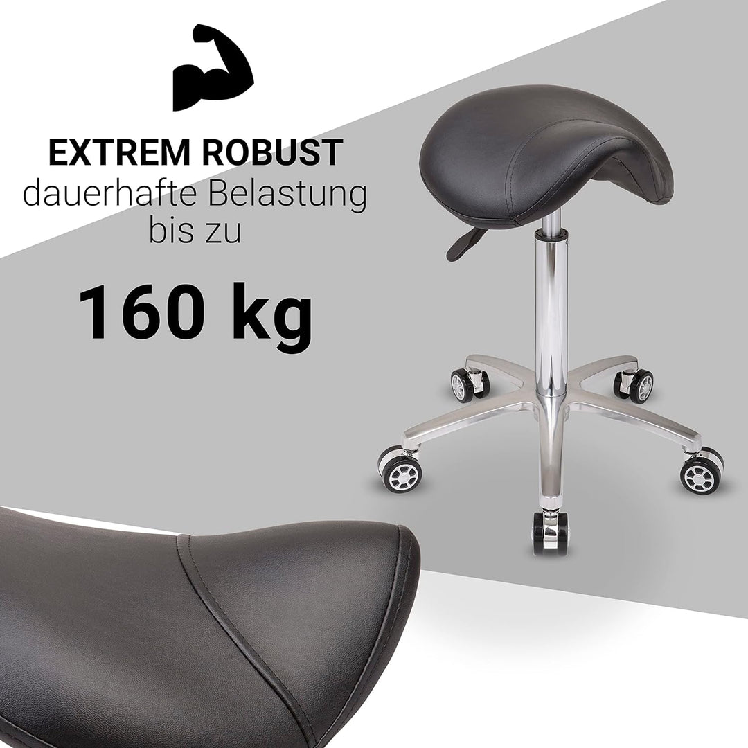 Staboos Rollhocker bis 160 kg - Sattelsitz mit Gel Polster - Praxishocker mit Rollen - Drehhocker hö
