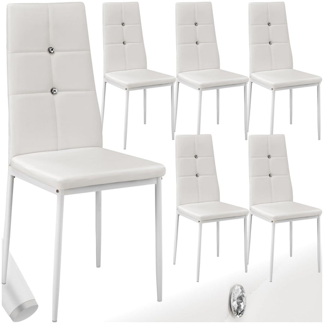 tectake® Moderne Stühle, 6er Set, 6X Stuhl mit Bezug aus Kunstleder, Glitzersteine, als Küchenstühle