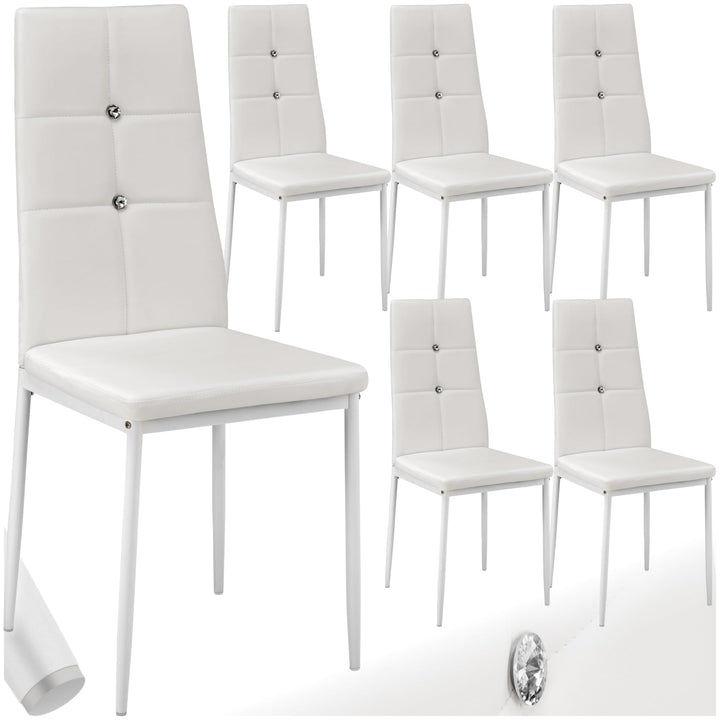 tectake® Moderne Stühle, 6er Set, 6X Stuhl mit Bezug aus Kunstleder, Glitzersteine, als Küchenstühle