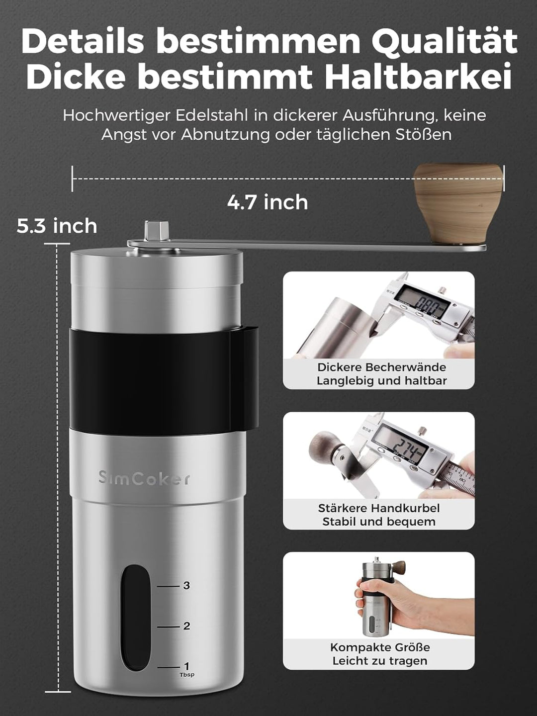 Kaffeemühle Manuell,Keramikmahlwerk mit 20 g Fassungsvermögen,Einstellbare Mahlgrad Einstellung,Hand