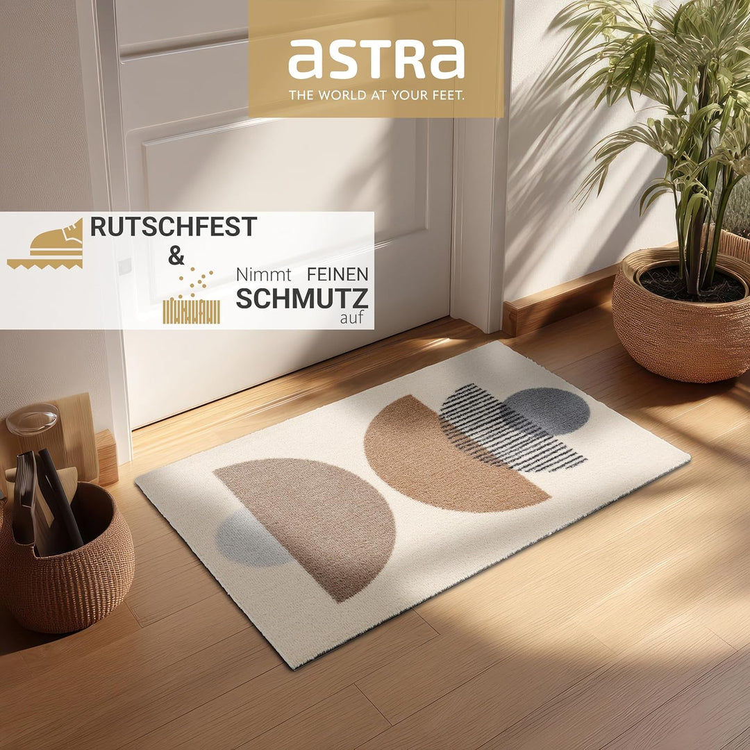 Astra rutschfeste Sauberlaufmatte innen - Kreise beige 66 x 110 cm - Wohnraum Fussmatte Design - Ext