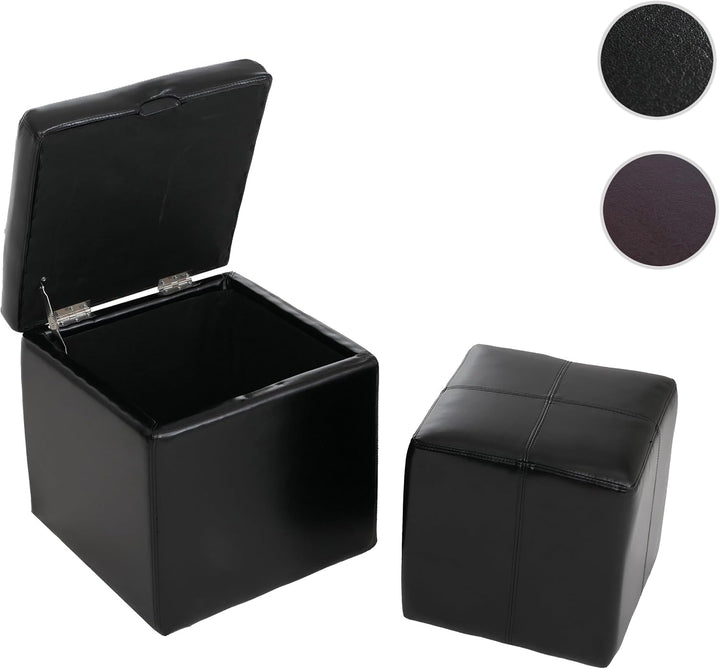 Mendler 2er Set Hocker Sitzwürfel Sitzhocker Aufbewahrungsbox Onex, Leder + Kunstleder, 45x44x44cm -