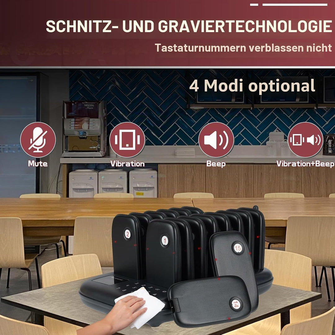 Retekess TD175 Pager Rufsystem, Restaurant Pager System, Draussen 1000M, 7 Anrufmodi, Anrufverlauf A
