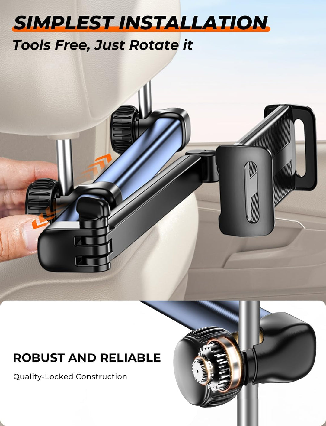 TRYONE Tablet Halterung Auto Kopfstütze - [46cm Langarm] [3 in 1 Ausziehbare] KFZ Tablethalterungen
