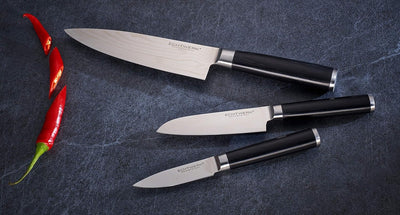 Echtwerk Damaszener Messer Set, 3-TLG, Kochmesser/Küchenmesser, kleines Santokumesser/ japanisches M