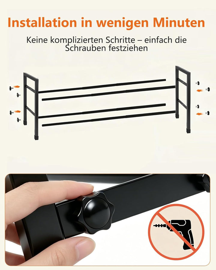 Ausziehbares Schuhregal Schmal, 2 Ebenen Adjustable Metall Schuhaufbewahrung 44 to 109 cm, Freistehe