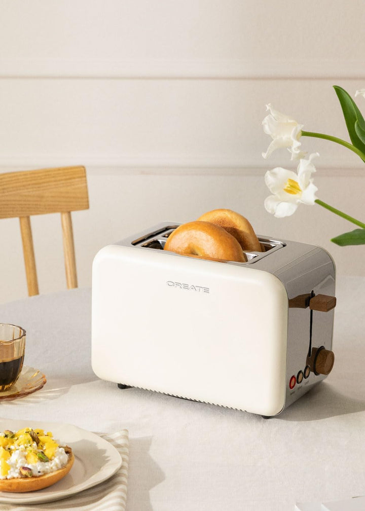 CREATE /PACK TOAST RETRO + KETTLE RETRO/Brot-Toaster und Wasserkocher, Weiss / 3 programmierte Röstu