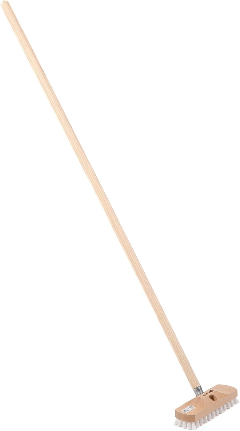 BawiTec Qualitäts Schrubber Schrubberbürste 22cm mit Stiel 120cm Lackiert Scheuerbürste Weisse Harte