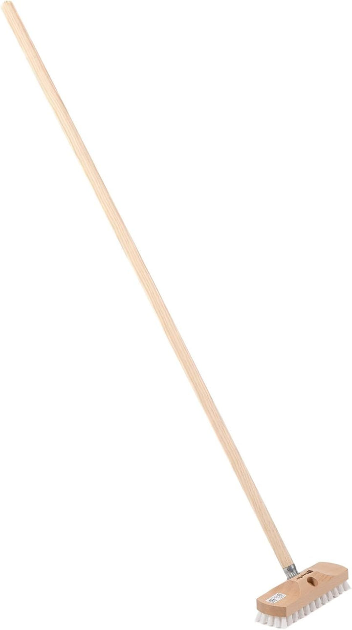 BawiTec Qualitäts Schrubber Schrubberbürste 22cm mit Stiel 120cm Lackiert Scheuerbürste Weisse Harte