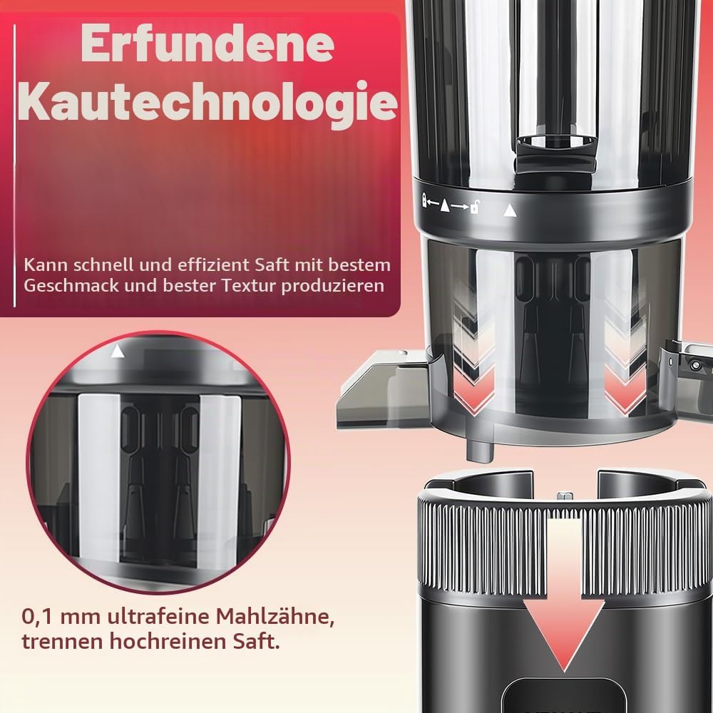 KEPEAK Slow Juicer 200W, Professionelle Saftpresse mit 112mm Einfüllschacht für ganze Früchte und Ge
